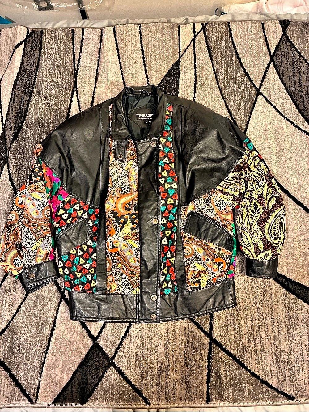 Vintage Pelle Patchwork Leather Jacket in Black & Multicolor Size Small